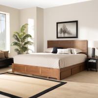 Baxton Studio Lisa-Ash Walnut-King Baxton Studio Lisa Modern and Contemporary Transitional Ash Walnut Brown Finished Wood King Size 3-Drawer Platform Storage Bed